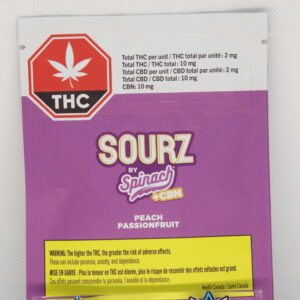 Spinach Sourz Peach Passionfruit THC:CBD:CBN 1:1:1 Soft Chews x5 - CBD edibles at Elevate Cannabis Co., Edmonton