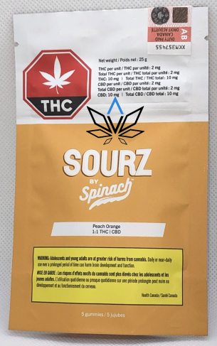 Spinach Sourz Peach Orange 1:1 Soft Chews x 5