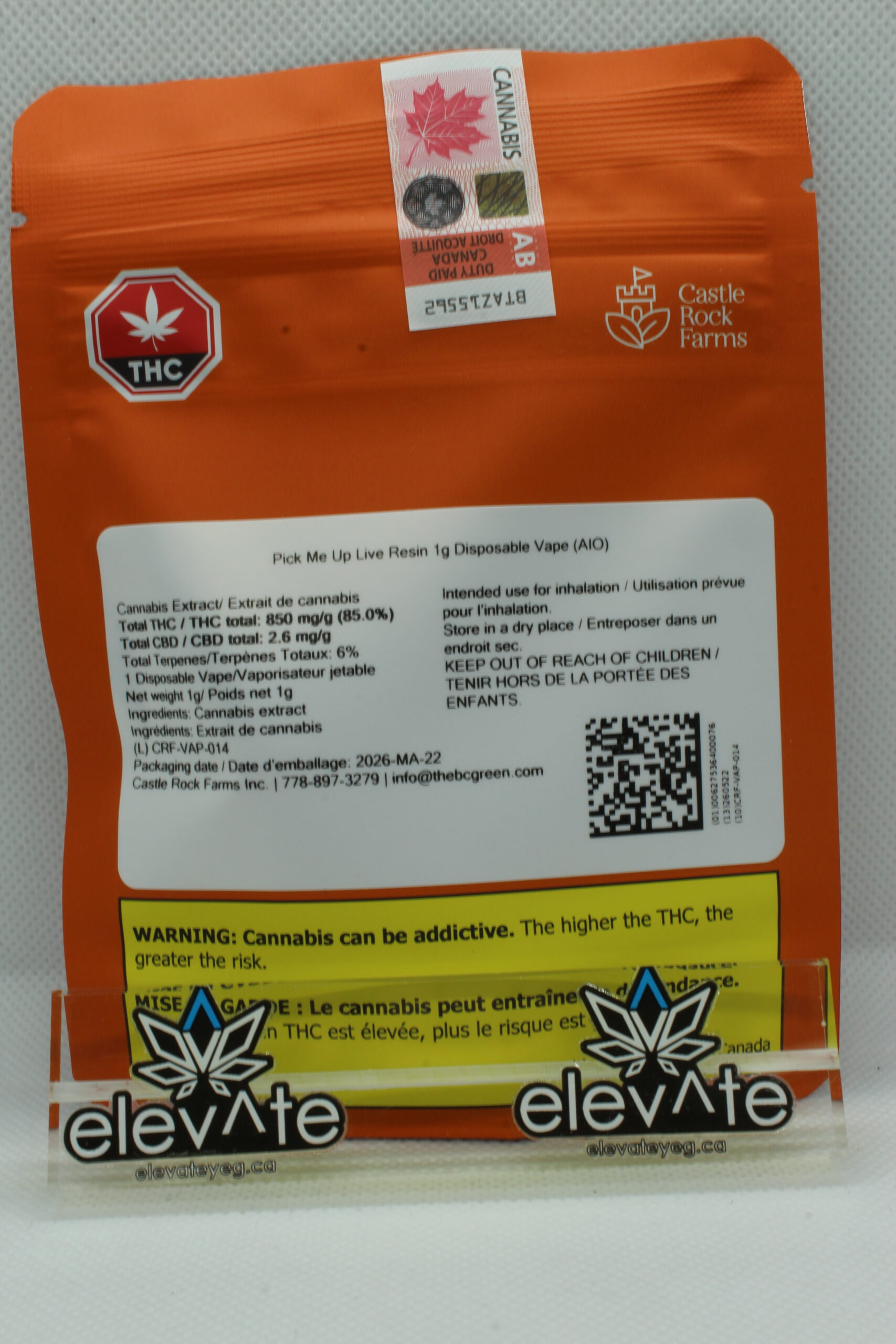 Castle Rock Farms Inc. Pick Me Up Live Resin Disp. Vape 1g
