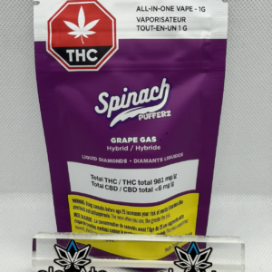 Spinach Pufferz Grape Gas AIO 1g Vape - concentrates at Elevate Cannabis Co., Edmonton