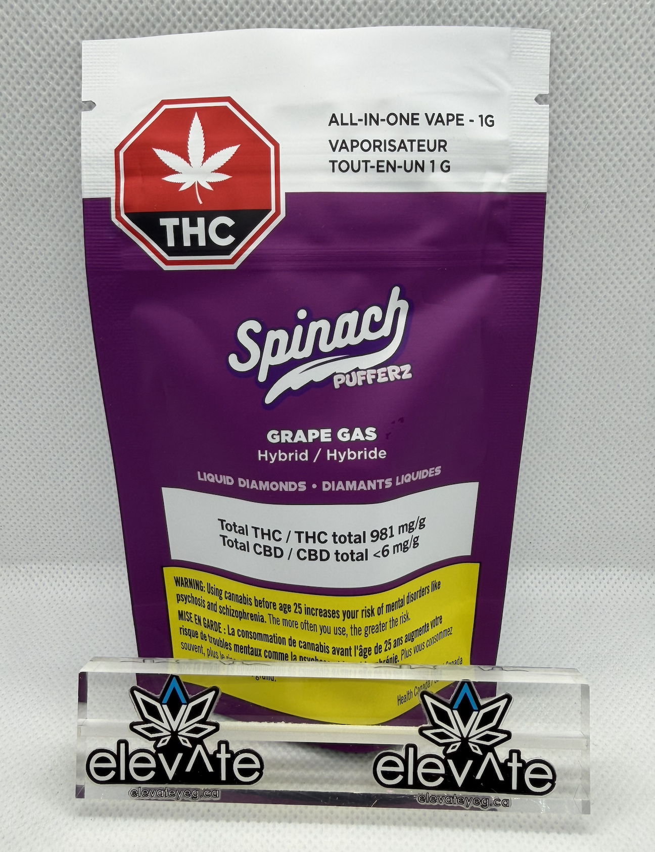 Spinach Pufferz Grape Gas AIO 1g Vape - concentrates at Elevate Cannabis Co., Edmonton