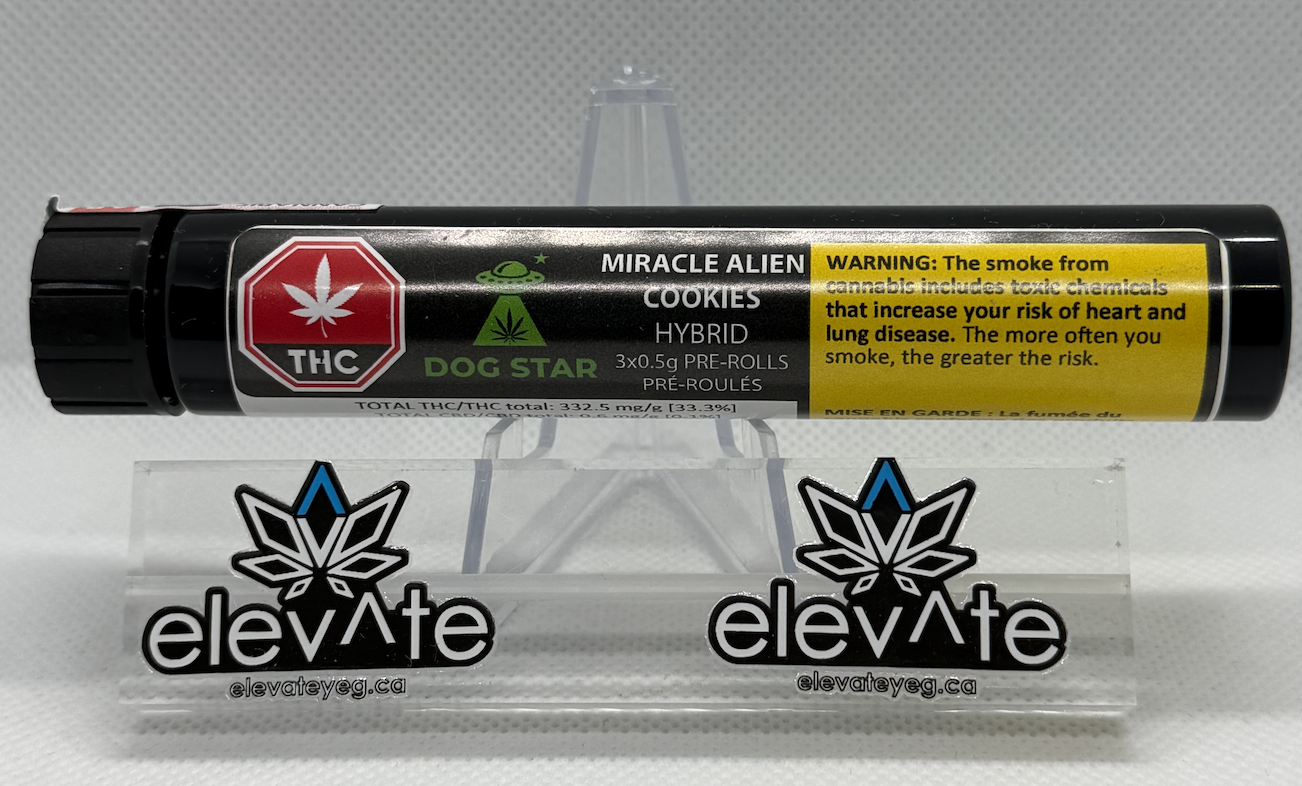 Dog Star Miracle Alien Cookies Pre Rolls 3 x 0.5g - Hybrid pre-roll at Elevate Cannabis Co., Edmonton