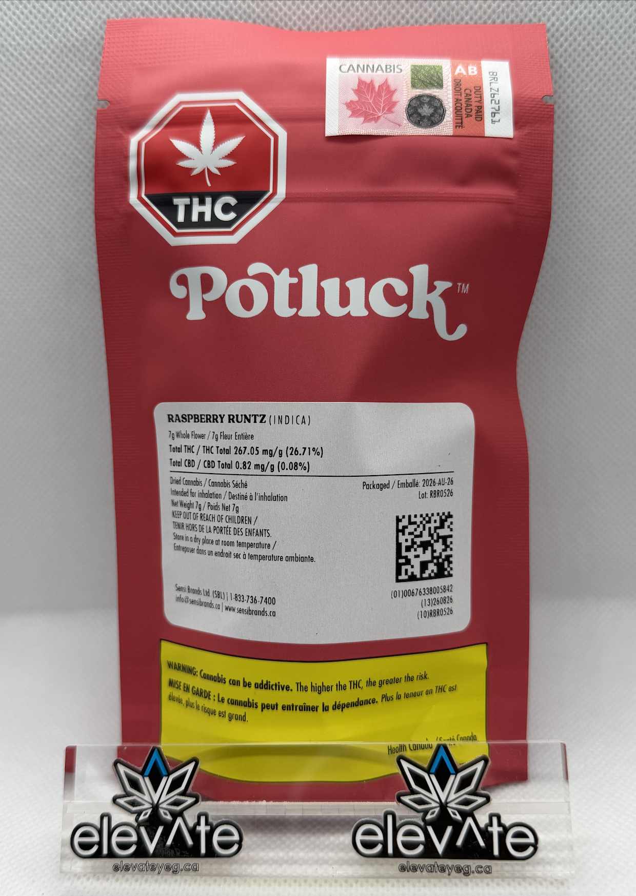 Potluck Raspberry Runtz 7g - Indica flower at Elevate Cannabis Co., Edmonton