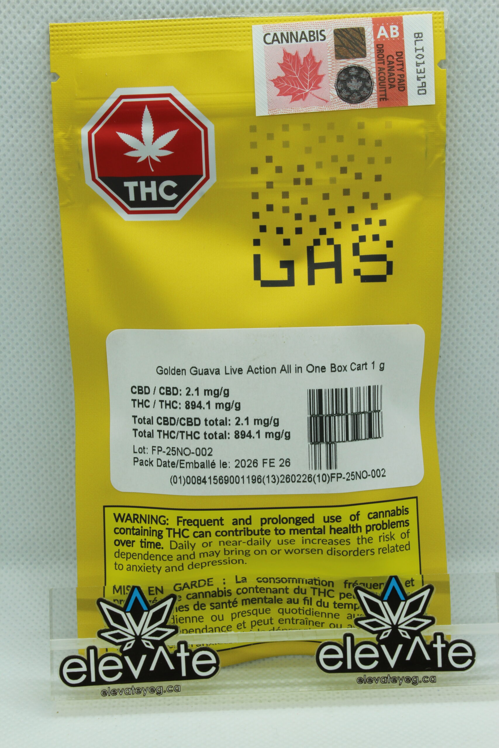 GAS Golden Guava Live Action Disp. Vape 1g - uncategorized at Elevate Cannabis Co., Edmonton
