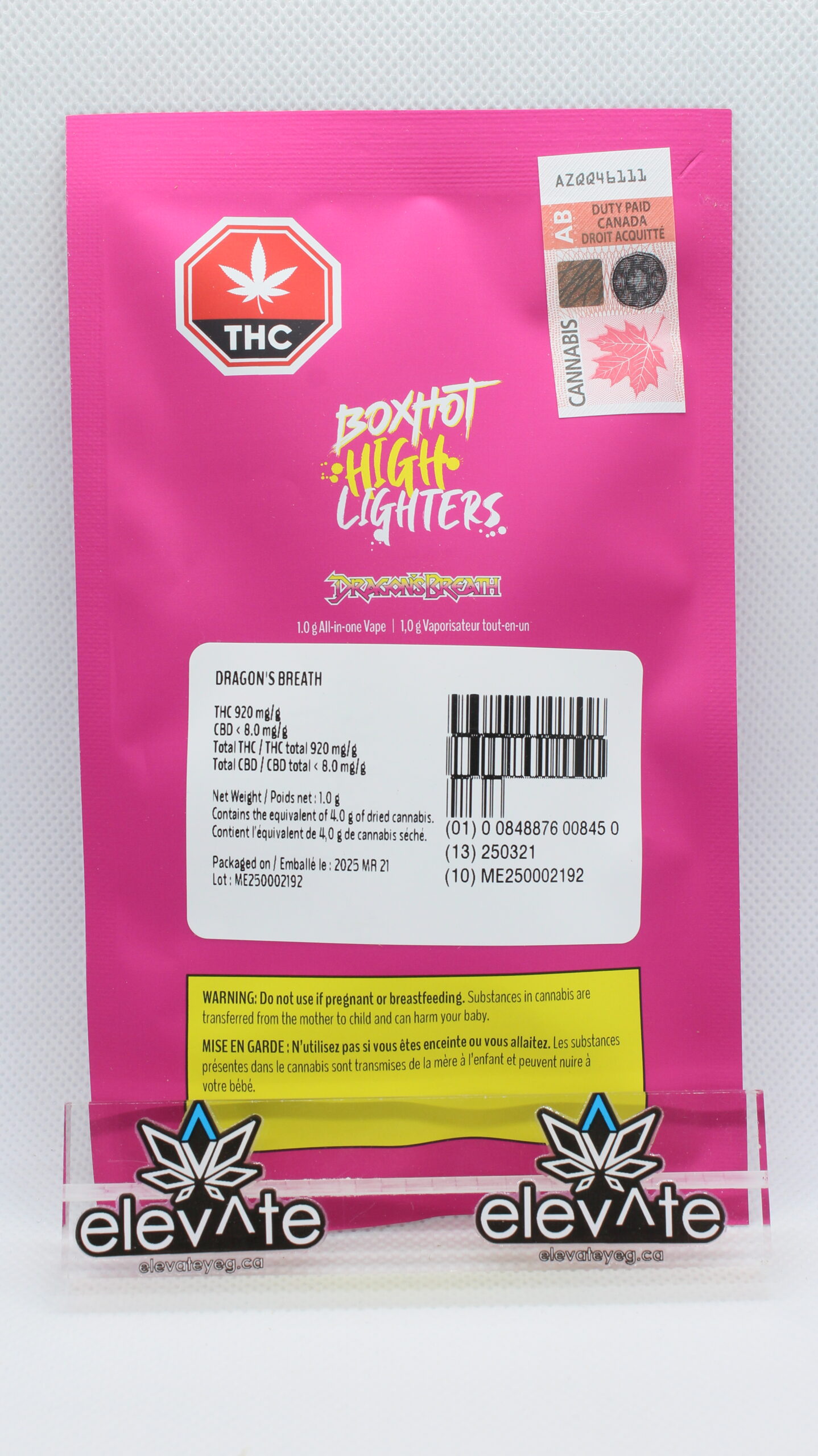 BOXHOT Dragon's Breath Disp. Vape 1g - concentrates at Elevate Cannabis Co., Edmonton