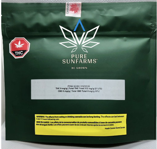 Pure Sunfarms Pink Kush 28g - Indica flower at Elevate Cannabis Co., Edmonton