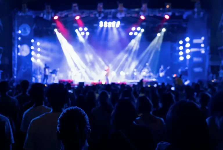 Crowd at a concert under stage lights